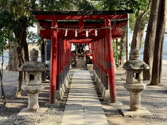 成子天神社の朱色の鳥居のトンネル