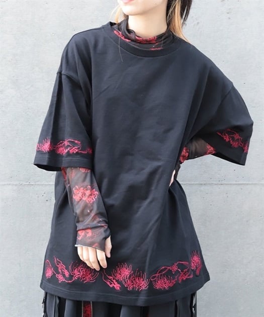 彼岸花刺繍半袖Ｔシャツ