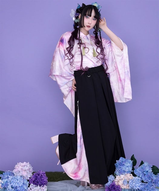 紫陽花×蝶ジャガード袴パンツ
