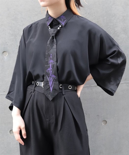 菖蒲刺繍半袖シャツ