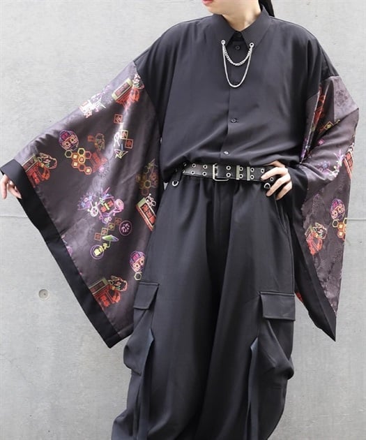 和ネオンプリント和袖シャツ