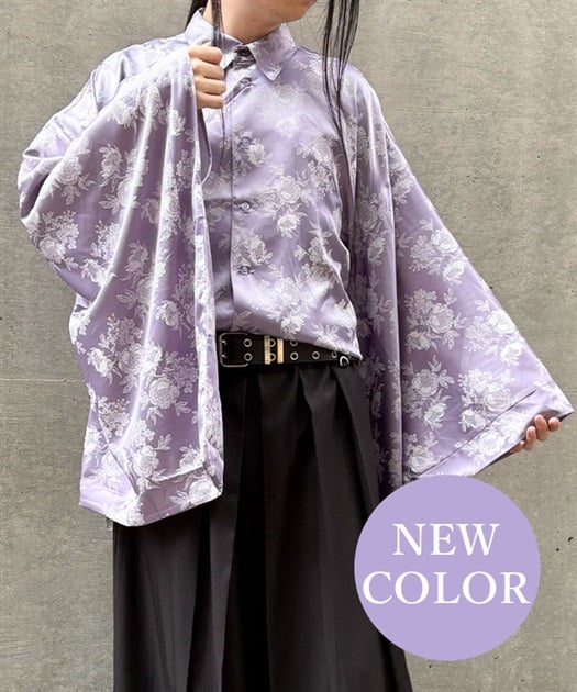 花柄ジャガード和袖シャツ
