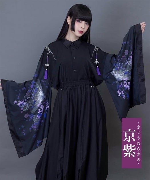 紅葉×扇子ジップ付和袖シャツ