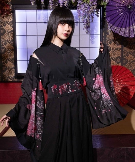 藤×和傘ジップ付和袖シャツ